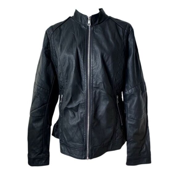 Geschallino Faux Leather Jacket Boho Short Biker Bomber Coat SZ L NEW - Picture 1 of 15